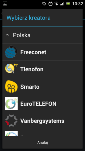 Obraz przedstawiający ekran aplikacji z listą dostępnych operatorów