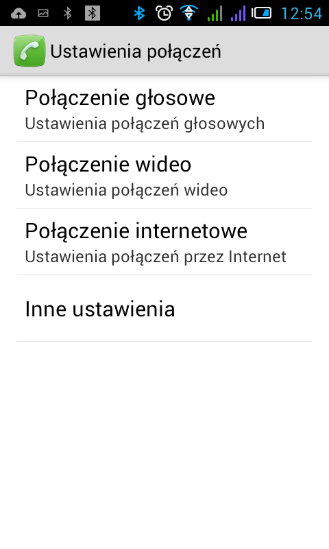 Ekran konfiguracji połączeń internetowych Android