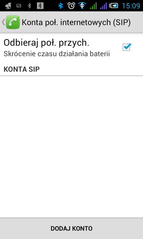 Android Konta połączeń internetowych (SIP)