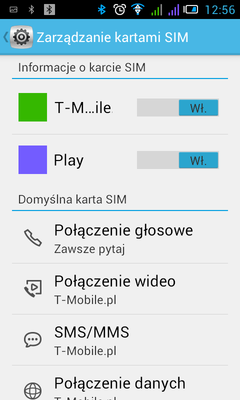 Android ekran zarządzania kartami SIM