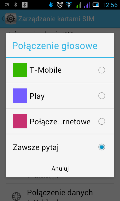 Android ekran wyboru połączenia głosowego (operator)