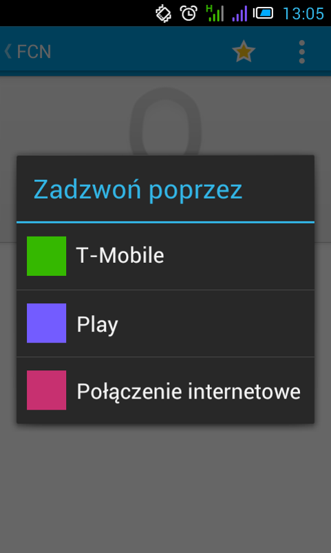 Android ekran wywoływania z opcją wyboru operatora