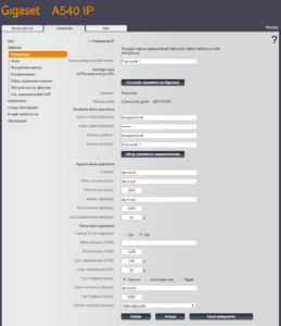 Obraz przedstawiający ekran konfiguracji kont VoIP Gigaset A540IP z prawidłowo wypełnionym formularzem