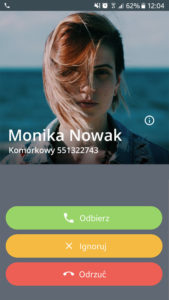 Ekran aplikacji Telefon FCN: odbieranie od innego operatora