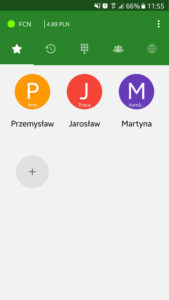 Ekran aplikacji Telefon FCN: ulubione kontakty