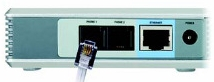 Obraz przedstawiający bramkę Cisco PAP2T-EU. Z lewej strony jest port na kabel telefoniczny.