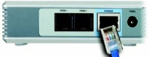 Obraz przedstawiający bramkę Cisco PAP2T-EU. Kabel do internetu należy umieścić w drugim porcie od prawej strony.