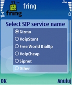 Obraz przedstawiający ekran ustawień SIP w aplikacji Fring.