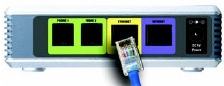 Obraz przedstawiający bramkę Cisco SPA2102-EU. Na środku jest port Ethernet na kabel sieciowy.