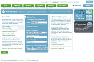 Obraz przedstawiający stronę konfiguracji usługi Wirtualny faks w panelu FCN, zakładka wysyłanie.