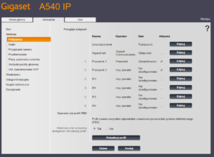 Obraz przedstawiający ekran konfiguracji kont VoIP Gigaset A540IP