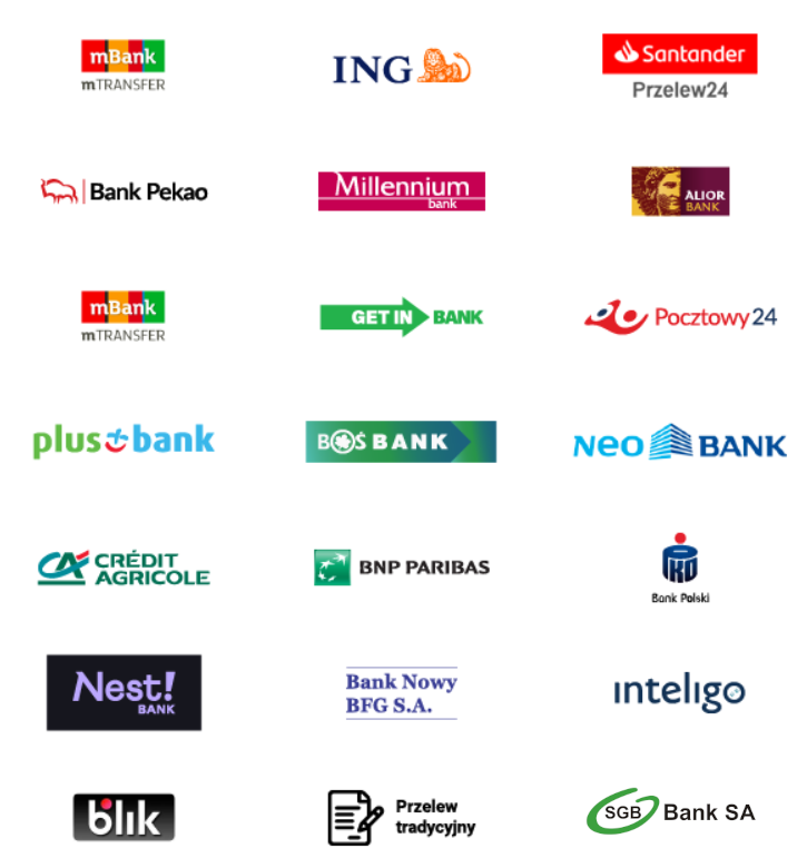Banki logotypy, dostępne płatności Bluemedia na FCN prepaid